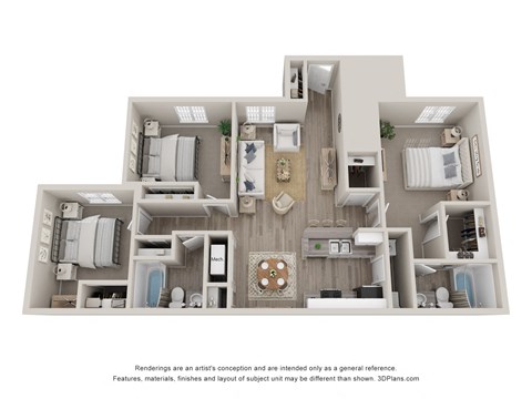 Floor plan for 3 beds, 2 baths, 1185 sqft